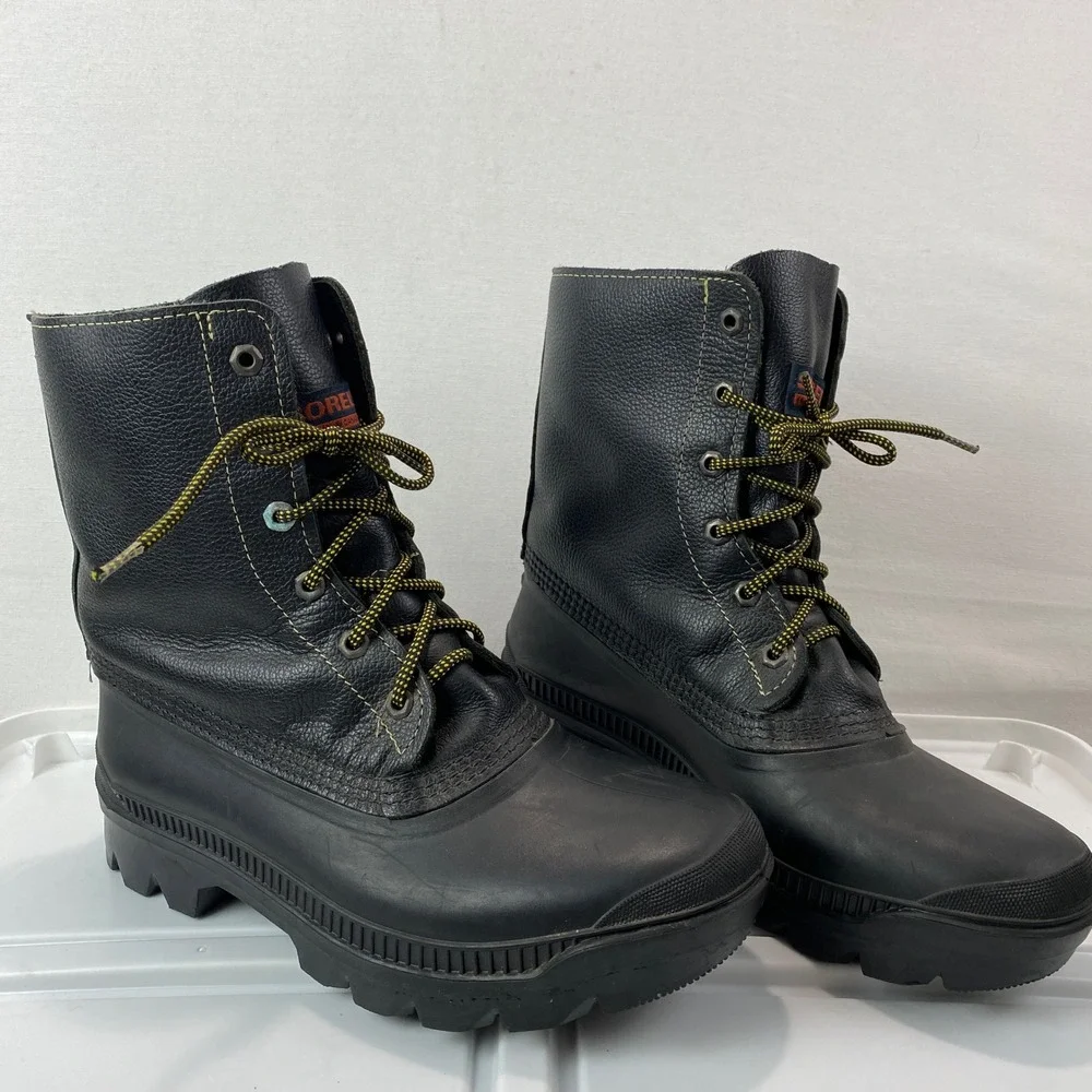 VTG Sorel Kaufman Canada Pac Snow Boots Mens 10 Black Leather Rubber Waterproof